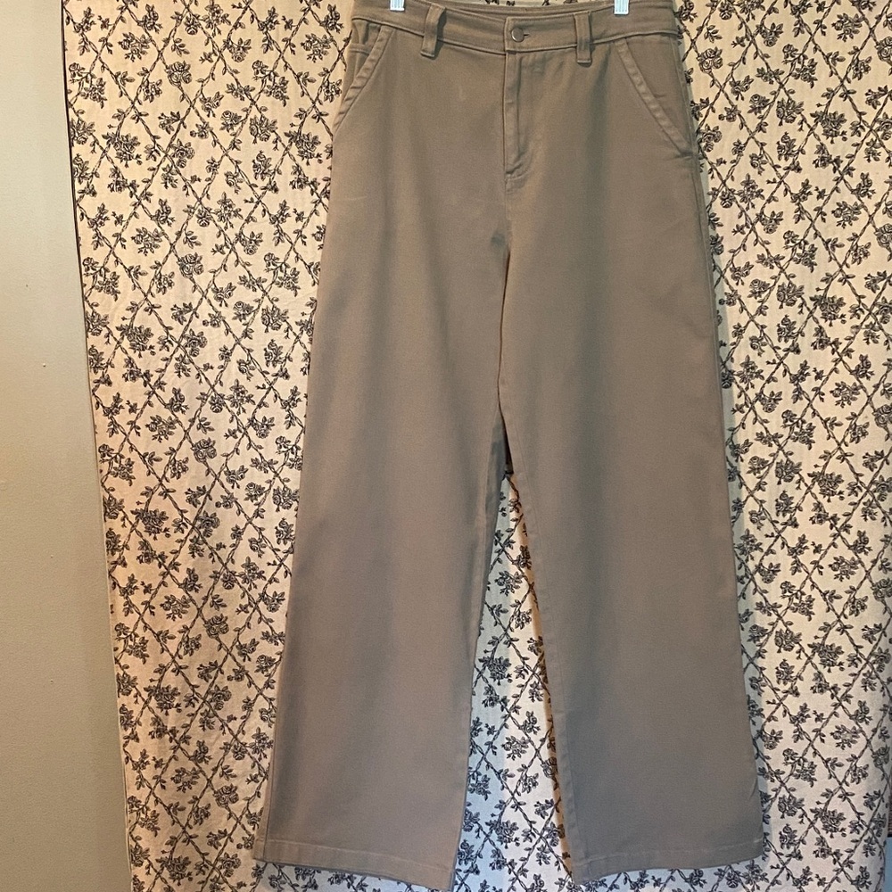 Nordstrom BP Women's Olive Green Wide Leg Pants 97% Cotton